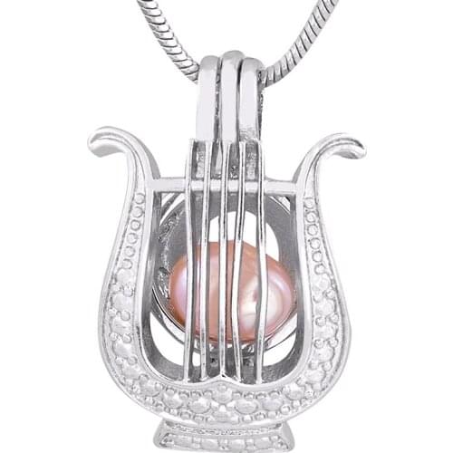 Fashion Shape Silver Plated Pearl harp Cage Pendants Fashion Locket DIY Pearl girl charming gift P155
