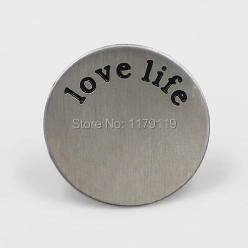 Fashion Round Stainless Steel Lettering "Love Life" Charms fit 30mm Glass Floating lockets Wholesale Free shipping