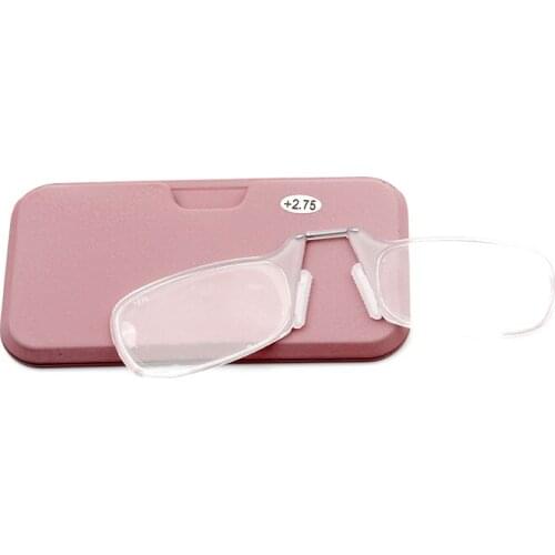 Mens Nose clip reading glasses for women lightweight comfortable Compact fashion 1.0 1.5 2.0 2.5 3.0 Readers Pink Clear brown