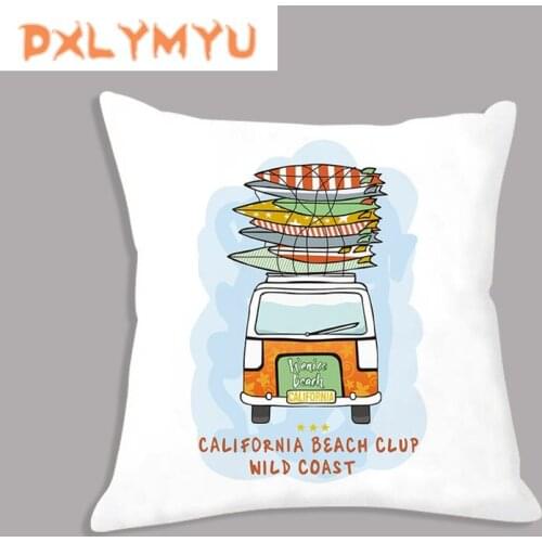 Cartoon Cushion Cover Car Vacation Surf Art Printing Plush Polyester Pillow Case Decorative Home Sofa Pillow Cover 45*45cm