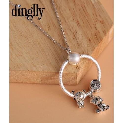 Dinglly Cartoon Animal Dog Pendant Necklace Silver Color Bear Charm Necklace for Boys Girls Kids Childrens Party Jewelry