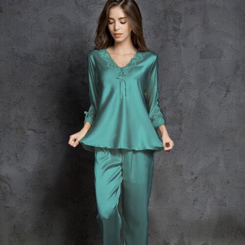 Pijamas women Female pantsuit women Ice Silk Suit Long Sleeve silk pajamas Thin Bud Silk Sleeping Home Suit sleepwear