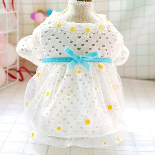 Cute Pet Dog Princess Girls Tutu Dress Summer New Daisy Lace Bowknot Dress Pet Clothes For Small Medium Dog Coat Outfits Poodle