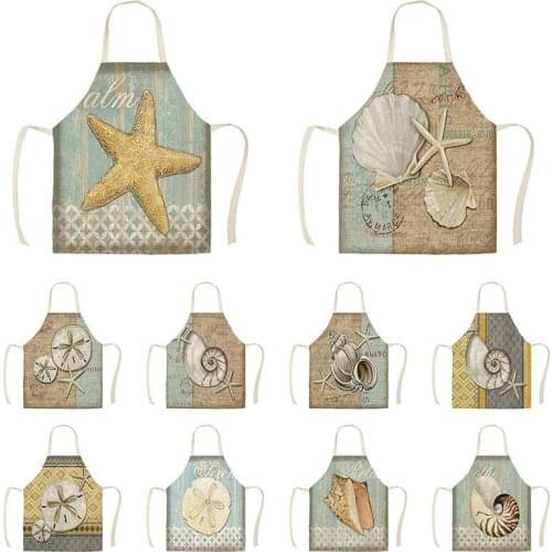 Printed Beach Shell Seashell Kitchen Aprons Unisex Dinner Party Cooking Bib Funny Pinafore Cleaning Apron WQB111