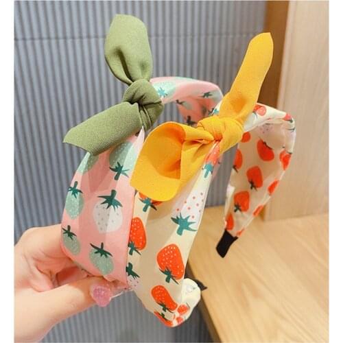 Fruit&Floral Print Bunny Ear Headband Ties Hair Bows for Women Girls Head Band Rabbit Bandeau Fashion Hairband Hair Accessories