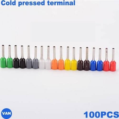 100pcs Tube Type Preinsulated Terminal cold pressed terminal VE0508/7508/1008/1508/2508/4009/6012 brass