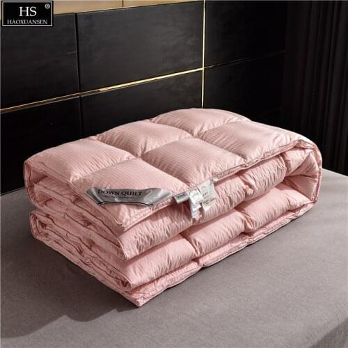 Pink Satin Cotton Stripe Goose Down Quilt Comforter Filling Power 800 Combed Cotton Duvet Quilt OEKO-TEX Certified Warm Winter