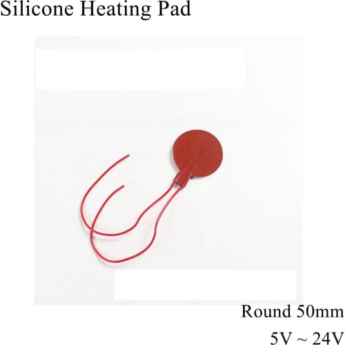 Round 50mm 5V 12V 24V Silicone Heating Pad Electric Silicone Rubber Heat Mat Heated Bed Plate Flexible Waterproof 3D Printer
