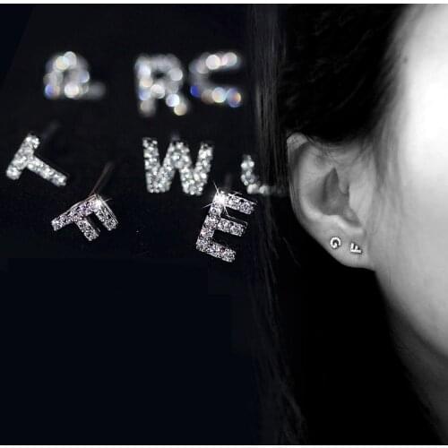 Fashion cubic Zircon Alphabet Letter Stud earrings Initial name A-Z Small Stud Earrings For Women korean jewellery 2020