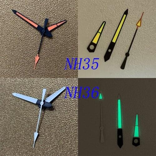 Watch pointer white green luminous assembly Japanese NH35 automatic movement modification SKX007 red pointer yellow luminous