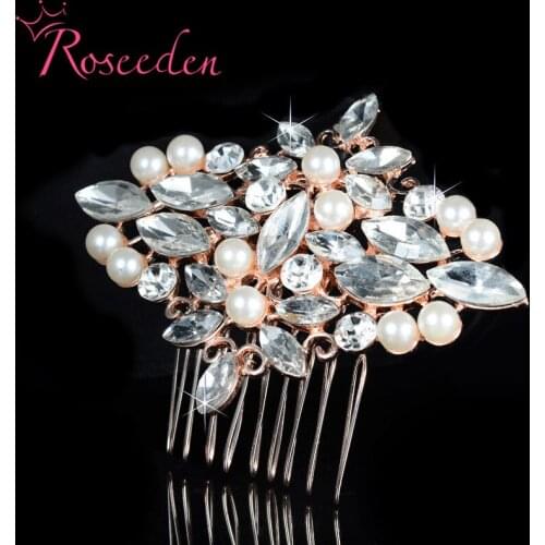 Rose Gold Rhinestone Crystals Wedding Bridal Hair Side Comb Hairpins Bride Bridesmaids Hair Accessories Jewelry RE793