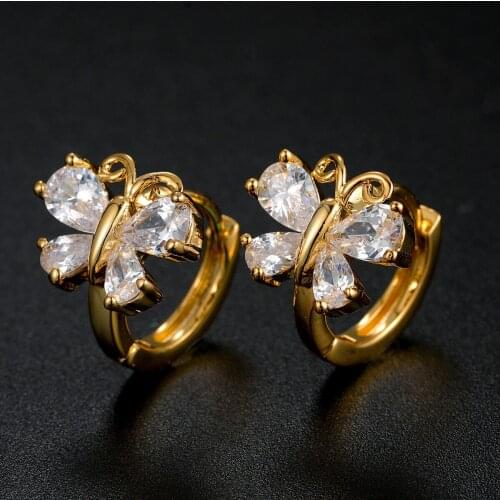 Female Luxury White Zircon Earrings Cute Butterfly Crystal Stone Wedding Earrings Rose Gold Silver Color Clip Earrings For Women