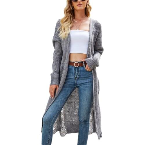 IMCUTE Y2K Personality Ripped Knitted Sweater Cardigan Sweater Womens Fashion Casual V-neck Long Sleeve Jacket Long Knitwear