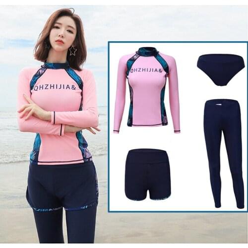 Womens 4pcs set UPF 50+ Rash Guard Long Sleeve, UV/Sun Protection Swim Shirts Leggings Full Body, Water Beach Surf Swimsuit