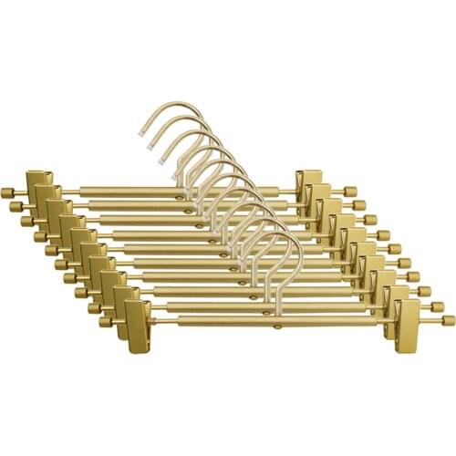 10/5pcs Hanger With Movable Clip Design Aluminium Alloy Trouser Hanger Multifunction Portable Anti Slip Hanger For Towels Cloth