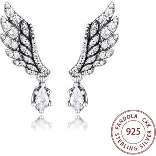 100% Real 925 Sterling Silver Earring Dangling Angel Wing Stud Earrings for Women Silver Earrings Fashion Jewelry pendientes