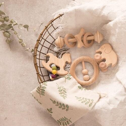 4Pcs/Set Beech Wood Cartoon Rabbit Trojan Horse Cloud Wooden Teething Rodent Tiny Rod Toy For Nursing Baby Toys Children Goods