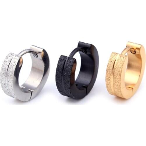 Alisouy 2 pcs Fashion frosted Matte Mens Womens Stainless Steel Scrub stud Earrings for men Steel black gold round earrings