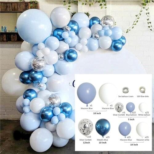 Macaron Balloon Arch Garland Silver Confetti Metal Blue ballon Chain for baby shower Birthday Party Decoration Event