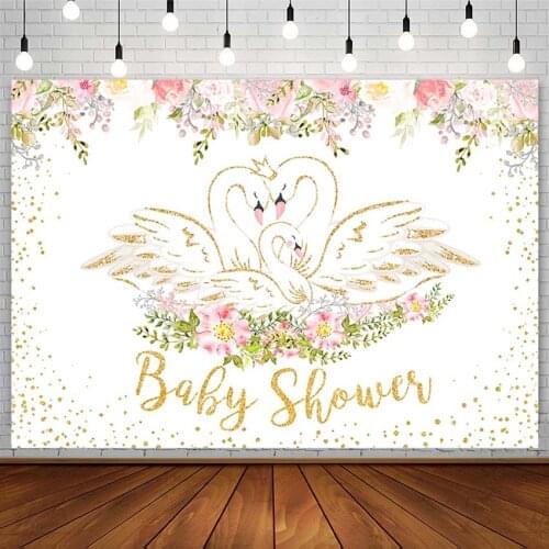 Baby Shower Backdrop Swan Princess Crown Pink Flower Golden Dots Girl Decor Photography Background Photo Studio Photozone Props