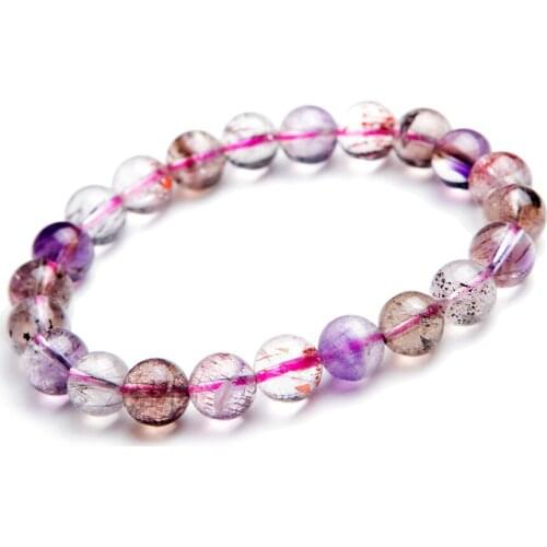 8.5mm Genuine Natural Rutilated Quartz Bracelet For Women Female Round Bead Stretch Crystal Bracelet Super Seven Melody Stone