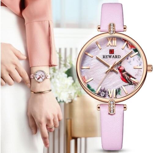 REWARD Pink Women Watches Top Brand Luxury Casual Waterproof Wrist Watches for Lady Japenese Quartz Movement Leather Strap