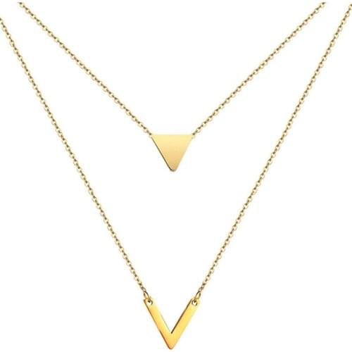 Choker Stainless Steel Geometric Series Triangle V Pendants Necklaces For Women Multilayer Bijoux Collares Mujer Collier