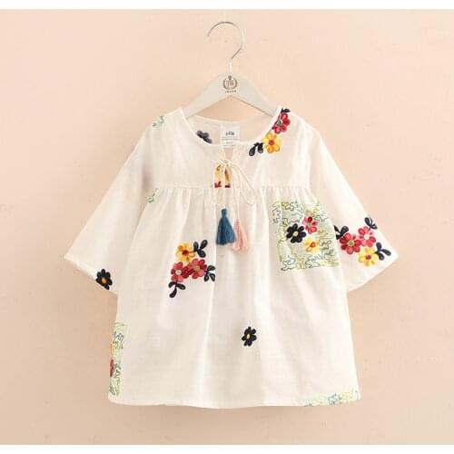 2019 Spring Autumn 2-10 12 Years Children Clothing Ethnic Style Embroidery Cotton Baby Tassels White Kids Blouse Shirt For Girls