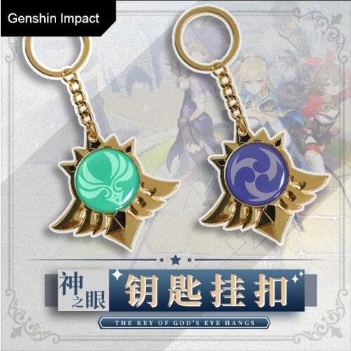 HOT Anime Genshin Impact Mondstadt Venti Klee Keychain Eye of Wind Fire Thunder And Water Metal Keyring Cosplay Bag Pendant Toy