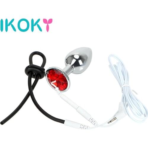 IKOKY Medical Themed Toys Penis Stimulator Anal Plug & Cock Ring Sex Toys For Men Electrical Climax Electric Shock Set