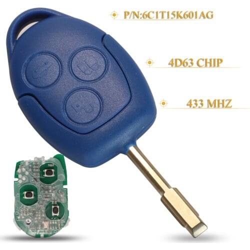 Kutery 3 Button Remote Car Key Fob 433MHz 4D63 Chip For Ford Transit WM VM 2006-2014 6C1T15K601AG FO21 Blade