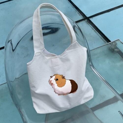 Kawaii Guinea Pig Printing Bag Large Capacity Tote Bag Canvas Vintage Girls Storage Bags Shoulder Bags School Stationery Gifts