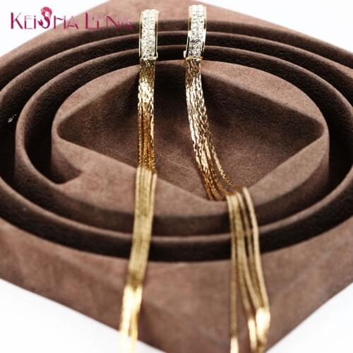 Keisha LenaHot Sale Gold Chain Tassel Long Earrings Party Earrings Green Hotpink Water Drop Crystal Wedding earrings Brincos