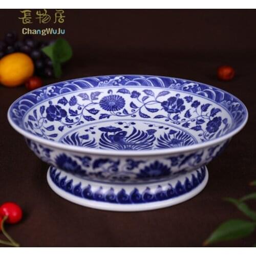 Changwuju in jingdezhen Ceramic Storage Trays Eco-Friendly Handmade blue white plate for decorating, filling with fruits ,ect