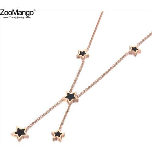 ZooMango Trendy Stainless Steel 5Pcs Star Charm Choker Necklace Bohemia Black Acrylic Pendant Jewelry For Women Collier ZN20048