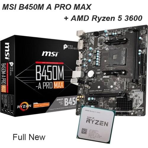 AMD Ryzen 5 3600 R5 3600 CPU + MSI B450M A PRO MAX Motherboard Set Socket AM4 DDR4 AMD B450 R5 3500X 4.1GHz HDMI Desktop B450