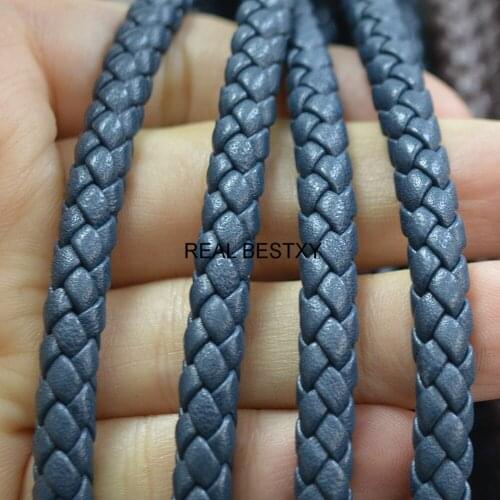 5m/Lot Approx:6mm Genuine Leather Cord Wrap Bolo Braided Weaved Round Leather Cord For Diy Bracelet Necklace Jewelry Rope Cord