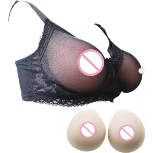 Lace See-Through Pocket Bra Wire-Free Mastectomy Underwear With Silicone Breast Forms Fake Boobs for Women Crossdress Ajusen