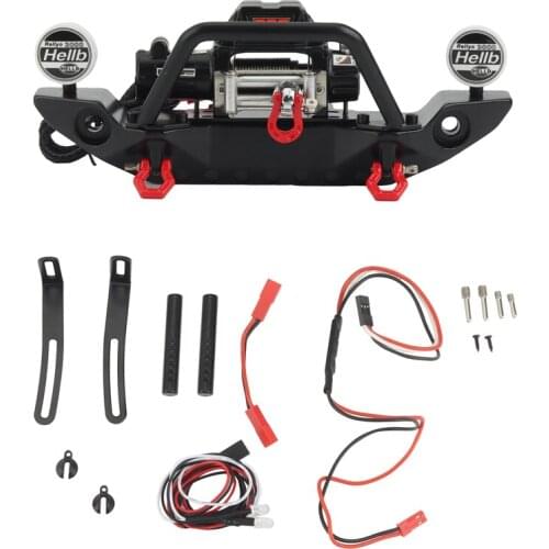 Metal Front Bumper with 3CH Winch Led Lights for 1/10 RC Crawler Axial SCX10 90046 SCX10 III TRAXXAS TRX4 Upgrade Parts