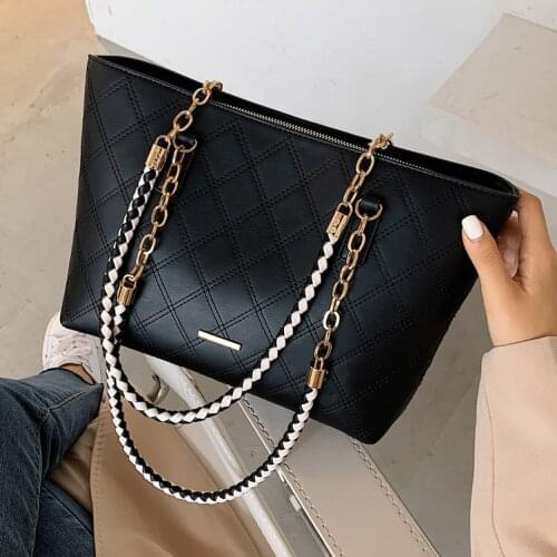 Fashion Diamond Grain women Shoulder Bag large capacity Elegant Luxury chain Ladies handbag pu leather lady big totes bolsas