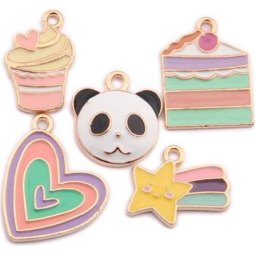 10pcs Fashion DIY enamel color heart cake panda meteor star ice cream charms pendants women girl dangle handmade jewelry making
