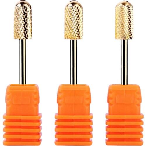 Nail Drill Bits 3/32'' Professional Carbide Fine Dome Round Top Electric Nail File Gold Drill Bit