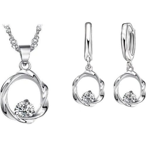 925 Sterling Silver Wedding Jewelry Sets Fashion Jewelry for Women Love Heart Hollow Pendants Necklaces Earrings
