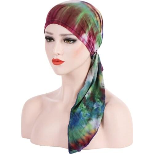 2021 NEW 5 Color European and American Fashion Ladies Tie-Dye Curved Floral Muslim Baotou Hat