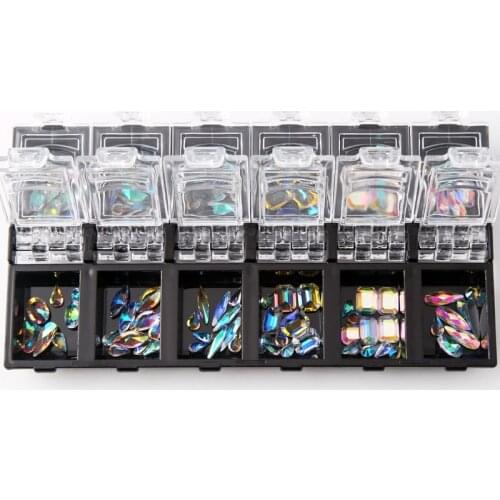 12 Box/Set 3D Nail Art Colorful Clear Crystal Mixed Size Lady Nails Tips Decals Decoration With Storage Box Container SS