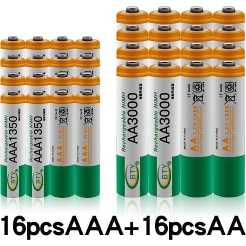 100% New 1.2V AA 3000mAh NI-MH Rechargeable Batteries+AAA battery 1350 mAh Rechageable battery NI-MH 1.2 V AAA battery