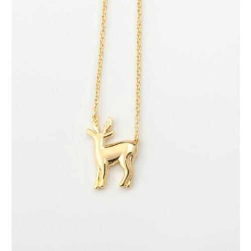 Gift 1 Small Christmas deer elk antlers pendant chain necklace moose reindeer fawn animal clavicle simple childrens jewelry