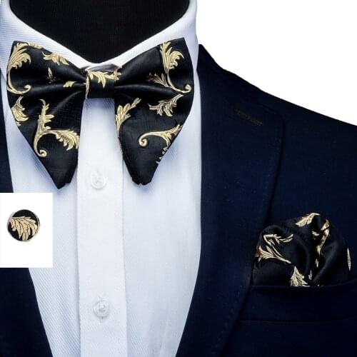 Ricnais 3PCS Silk Floral Big Bowtie Pocket Square Cufflinks Set Mens Red Bule Jacquard Handkerchief Bow Ties Sets Suit Wedding