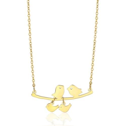 RIR Bird on a Branch Necklace Four Nightingale Bohemian Necklace Nature Jewelry Woman Mom and baby Birthday Gifts In Stainless