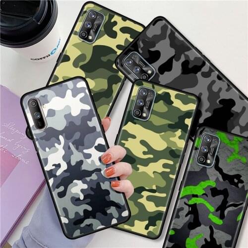 Luxury Phone Case For Realme 6 7 8 Pro C21 C3 XT 5 X50 C20 GT Neo C25 C11 Shockproof Black Soft Cover Military Camouflage Art